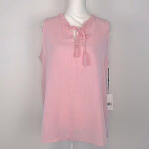 JoFit Pink Ruffle Popover Linen Blend Sleeveless Top. Size XXL. NWT.